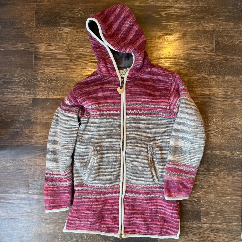 Yoko Wool Sweater Jacket fleece lined wool pink and gray